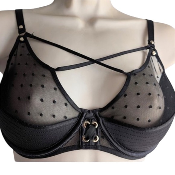 Honey Birdette Bra Mila Black Sexy Corset Lace Up Strappy Bralette Lingerie 40DD - Picture 1 of 10